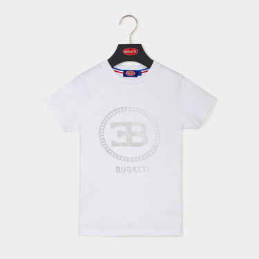 Playera Bugatti blanca para niño y adolescente